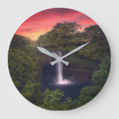 滝 |レインボー滝，ハワイ，ヒロ ラージ壁時計 (正面)