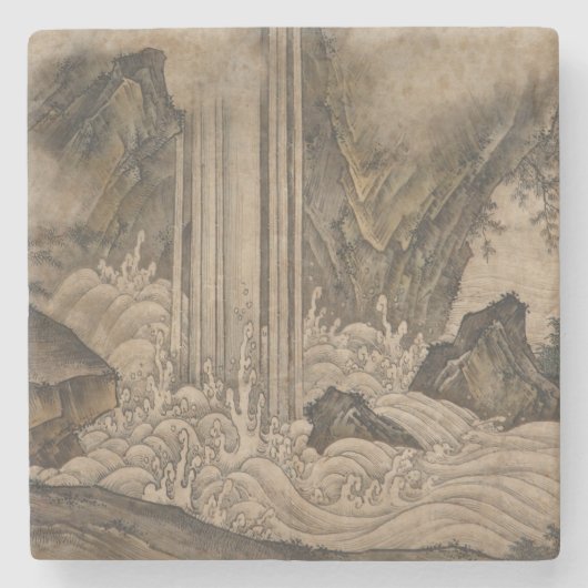 滝(日本の風景画)（狩野元信） ストーンコースター (正面)