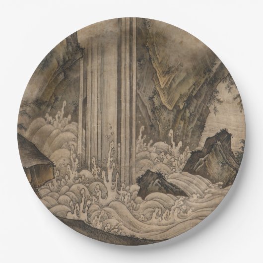 滝(日本の風景画)（狩野元信） ペーパープレート (正面)