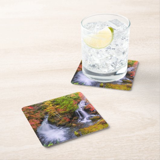 滝 |水栓ウォーターフォールズ日光日本秋 スクエアペーパーコースター (インサイチュ)
