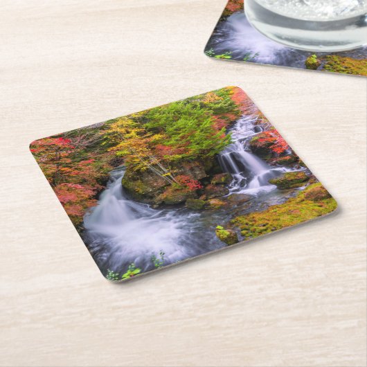 滝 |水栓ウォーターフォールズ日光日本秋 スクエアペーパーコースター (アングル)