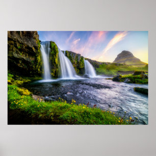 滝 Kirkjufellsfoss,アイスランド ポスター