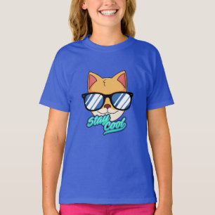 滞在クール クールサングラス漫画の猫 Tシャツ