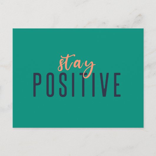 滞在前向き |モダントレンディーグリーンオレンジ引用文 ポストカード (正面)