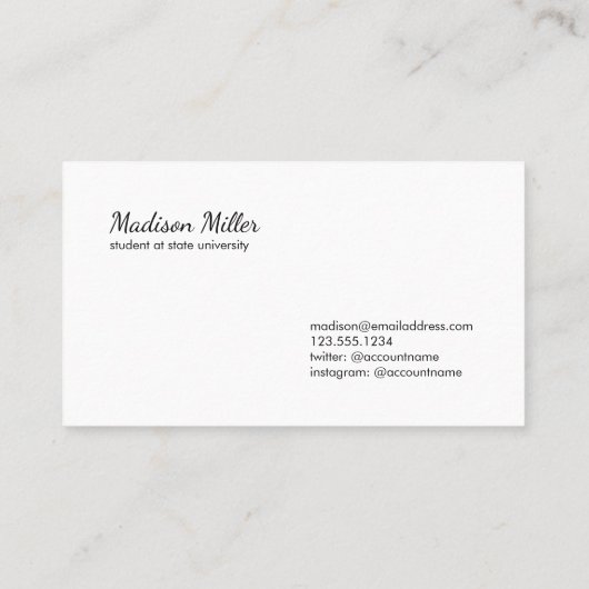 滞在Touchエレガント黒文字ミニマル 名刺 (裏面)