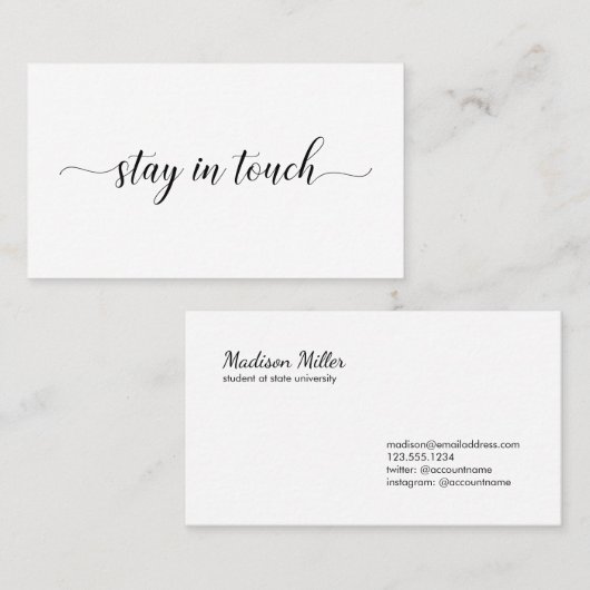 滞在Touchエレガント黒文字ミニマル 名刺 (正面/裏面)