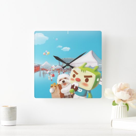 滞留 スクエア壁時計 (ホーム)