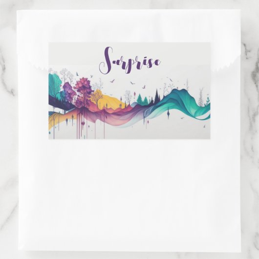 滴り落ちるカラフル景色 長方形シール (バッグ)