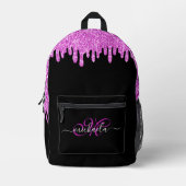 滴るキラキラのラベンダーとブラックモノグラム プリントバックパック (正面)
