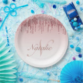 滴るピンクとバラの金ゴールドグリッター ペーパープレート (パーティー)