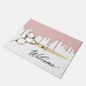 滴るヘアーサロンのばら色の金ゴールドは及び歓迎を切ります ドアマット (アングル)