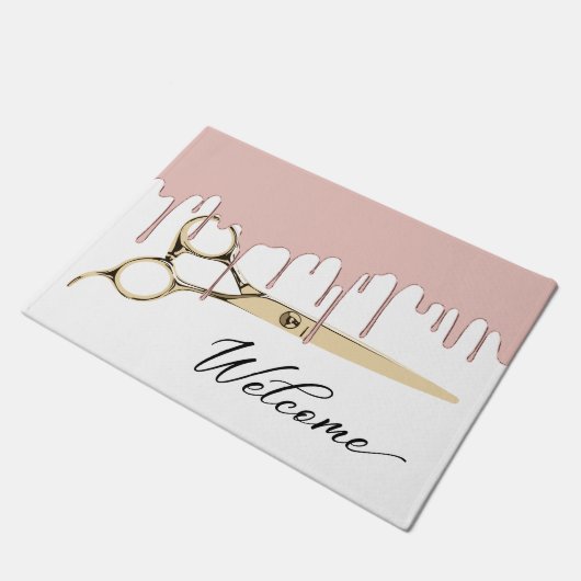 滴るヘアーサロンのばら色の金ゴールドは及び歓迎を切ります ドアマット (アングル)