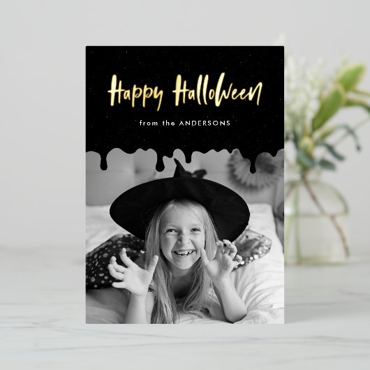 滴る黒い血の写真ハロウィーン 箔シーズンカード (立ち正面)