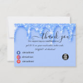 滴ガーリー落する青グリッターサンキューカード サンキューカード (正面)