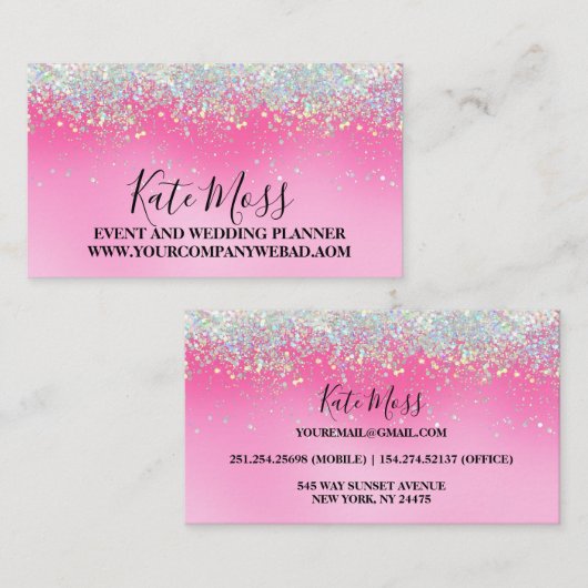 滴スタイリッシュガーリー滴ピンクグリッター 名刺 (正面/裏面)