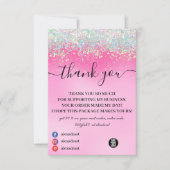 滴スタイリッシュガーリー落するピンクのグリッターサンキューカード サンキューカード (正面)