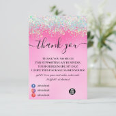 滴スタイリッシュガーリー落するピンクのグリッターサンキューカード サンキューカード (スタンド正面)