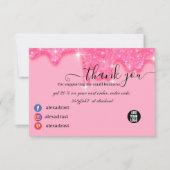 滴スタイリッシュガーリー落するピンクのグリッターサンキューカード サンキューカード (正面)