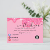 滴スタイリッシュガーリー落するピンクのグリッターサンキューカード サンキューカード (スタンド正面)