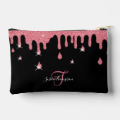 滴パーソナライズされた滴ピンクグリッター効果輝 アクセサリーポーチ (裏面)