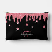滴パーソナライズされた滴ピンクグリッター効果輝 アクセサリーポーチ (正面)