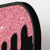 滴パーソナライズされた滴ピンクグリッター効果輝 ピックルボールラケット (左詳細)