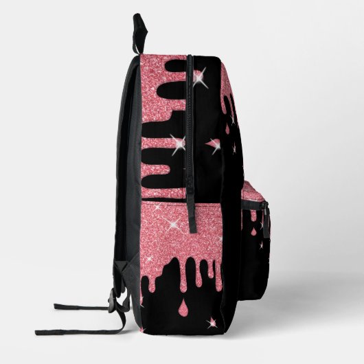 滴パーソナライズされた滴ピンクグリッター効果輝 プリントバックパック (左)