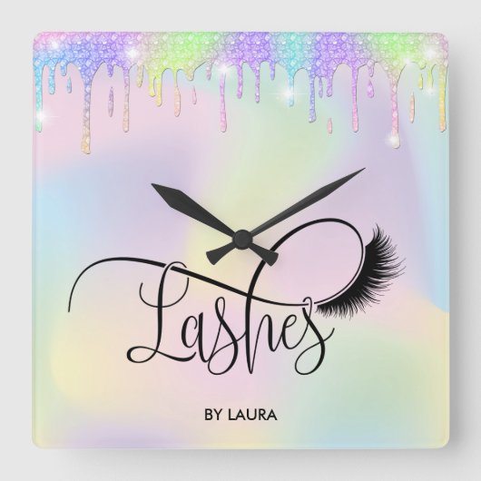 滴モダン滴ホログラフ箔点眼 スクエア壁時計 (正面)