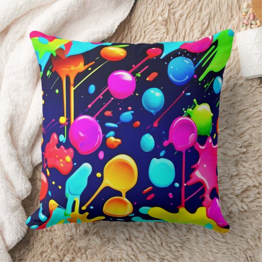 滴下するネオンインクの審美的 クッション (ブランケット)