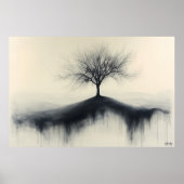 滴下する影のある丘の上のミニマリストツリー ポスター (正面)