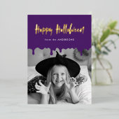 滴下する紫色の血の写真ハロウィーン 箔シーズンカード (立ち正面)