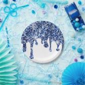 滴下する青い生意気なキラキラ ペーパープレート (パーティー)