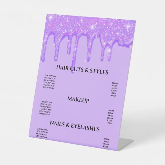 滴下ガーリー紫グリッター台座標識 台座サイン (正面)