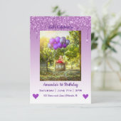 滴下グリッターハート誕生日招待状 招待状 (スタンド正面)