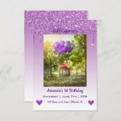 滴下グリッターハート誕生日招待状 招待状 (正面/裏面)