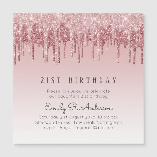 滴下グリッターバラ金ゴールド21stバースデーピンクガール (正面)