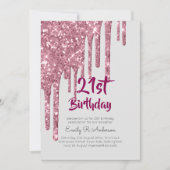 滴下グリッターバラ金ゴールド21stバースデーピンクガール 招待状 (正面)