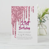 滴下グリッターバラ金ゴールド21stバースデーピンクガール 招待状 (スタンド正面)