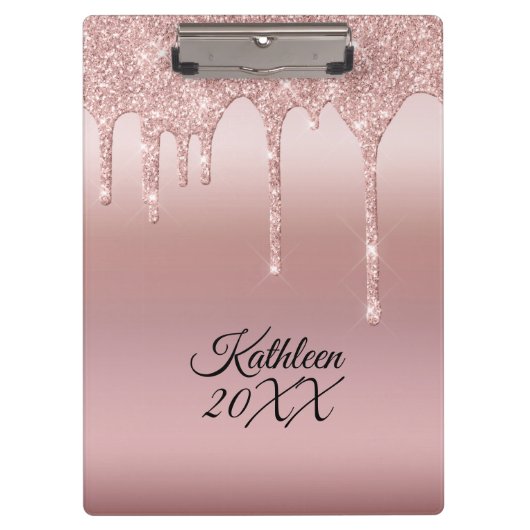 滴下グリッターバラ金ゴールド パーソナライズされた クリップボード (正面)