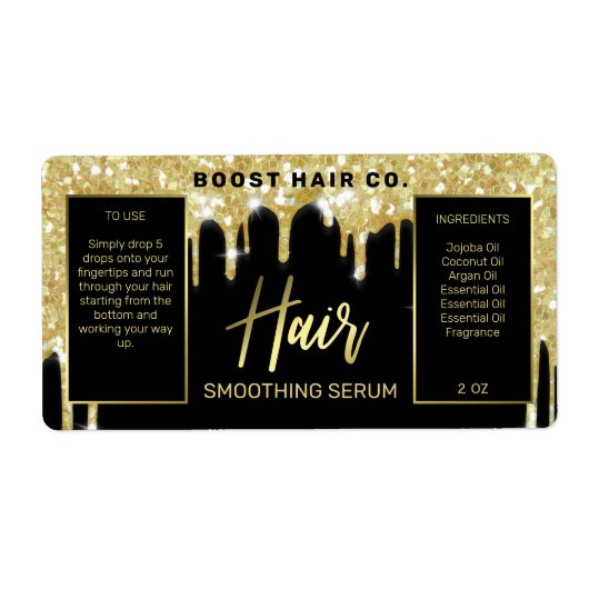 滴下グリッターブラック金ゴールド美容液ラベル ラベル (正面)