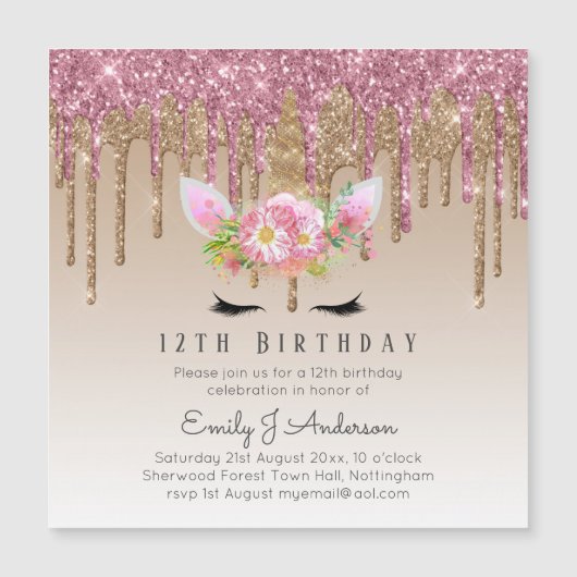 滴下グリッターユニコーンバラ金ゴールドピンク12日目 (正面)