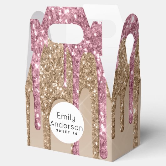 滴下グリッターSweet16バラ金ゴールドピンク16位パーティー フェイバーボックス (オープン)
