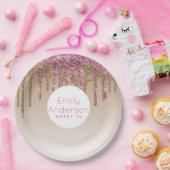 滴下グリッターSweet16バラ金ゴールドピンク16位パーティー ペーパープレート (パーティー)