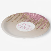 滴下グリッターSweet16バラ金ゴールドピンク16位パーティー ペーパープレート (アングル)