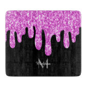 滴下スパークルグリッターピンクブラックモノグラム カッティングボード (正面)