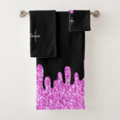 滴下スパークルグリッターピンクブラックモノグラム バスタオルセット (インサイチュ)