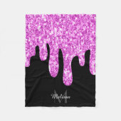 滴下スパークルグリッターピンクブラックモノグラム フリースブランケット (正面)