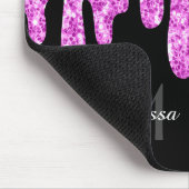 滴下スパークルグリッターピンクブラックモノグラム マウスパッド (コーナー)