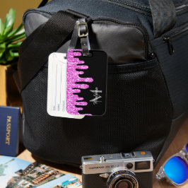 滴下スパークルグリッターピンクブラックモノグラム ラゲッジタグ