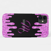 滴下スパークルグリッターピンクブラックモノグラム Case-Mate iPhoneケース (裏面(横))